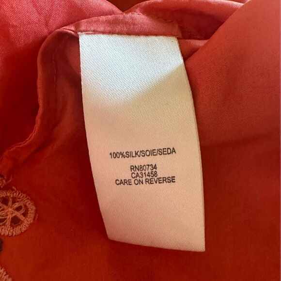 BCBG Max Azria coral silk embroidered tunic with bell sleeves - small - Picture 8 of 9